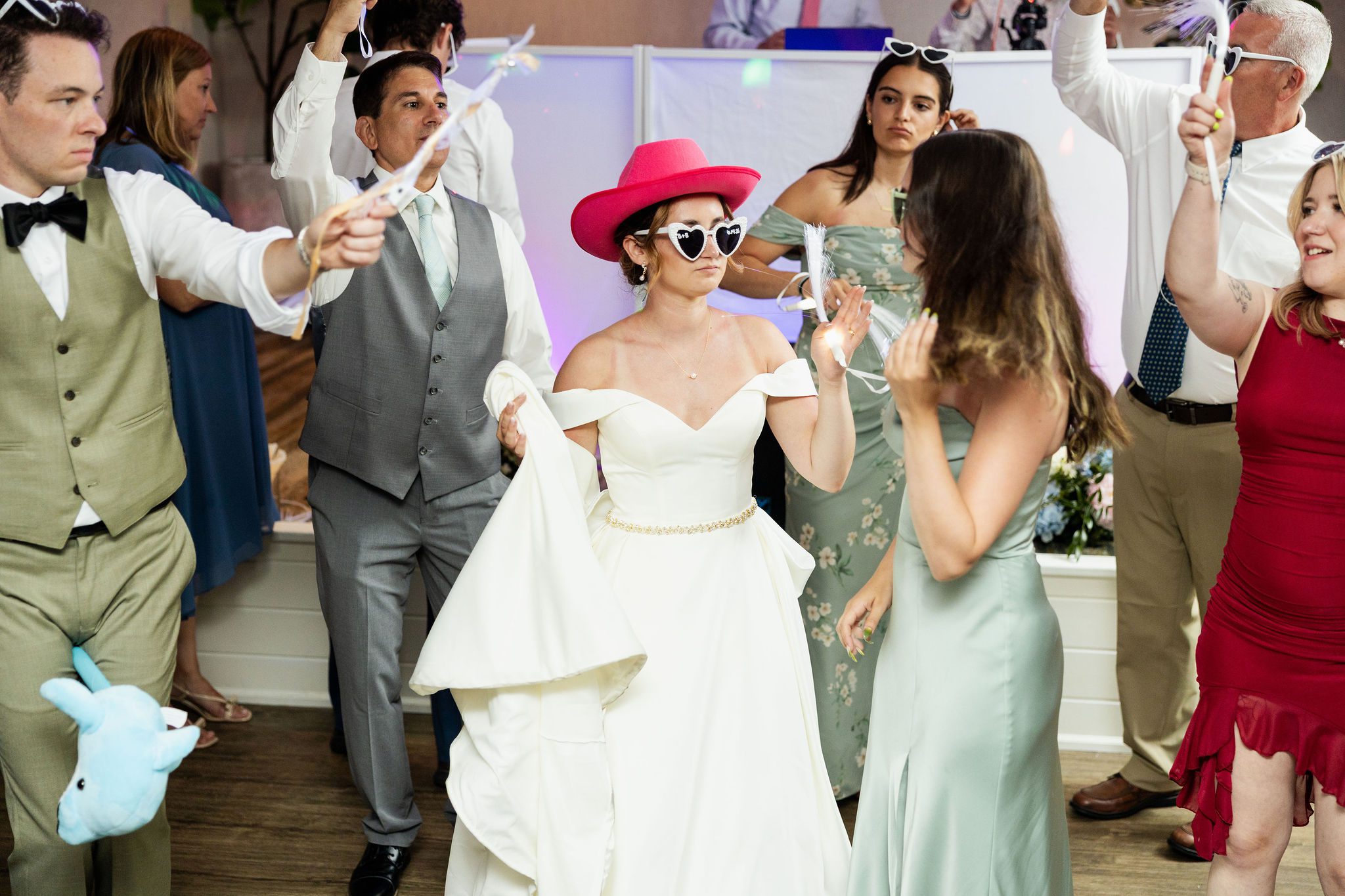 wedding reception dance floor cowboy hat light sticks
